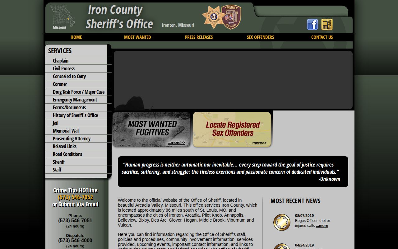 Iron County Jail release records and legacy sheriff information
