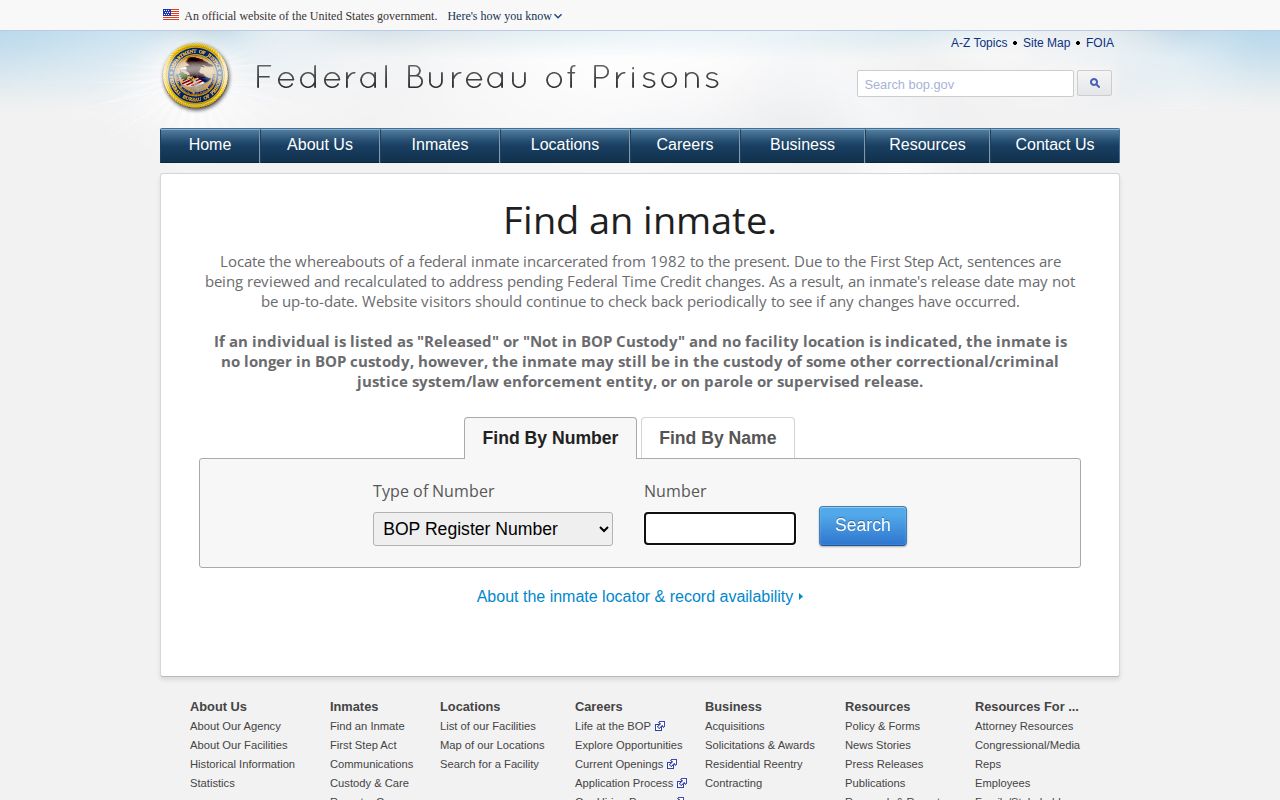 Federal BOP inmate locator for Iron County release research