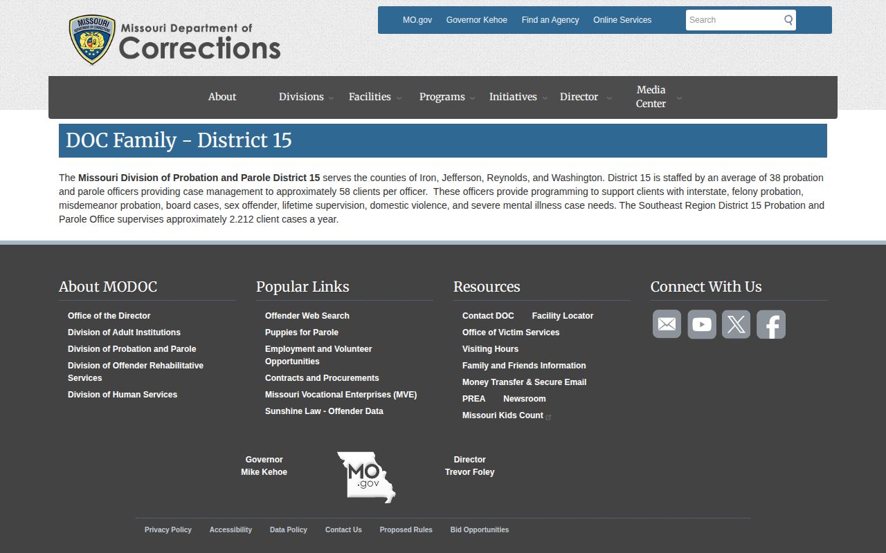 MODOC District 15 Iron County reporting service supervision assignment